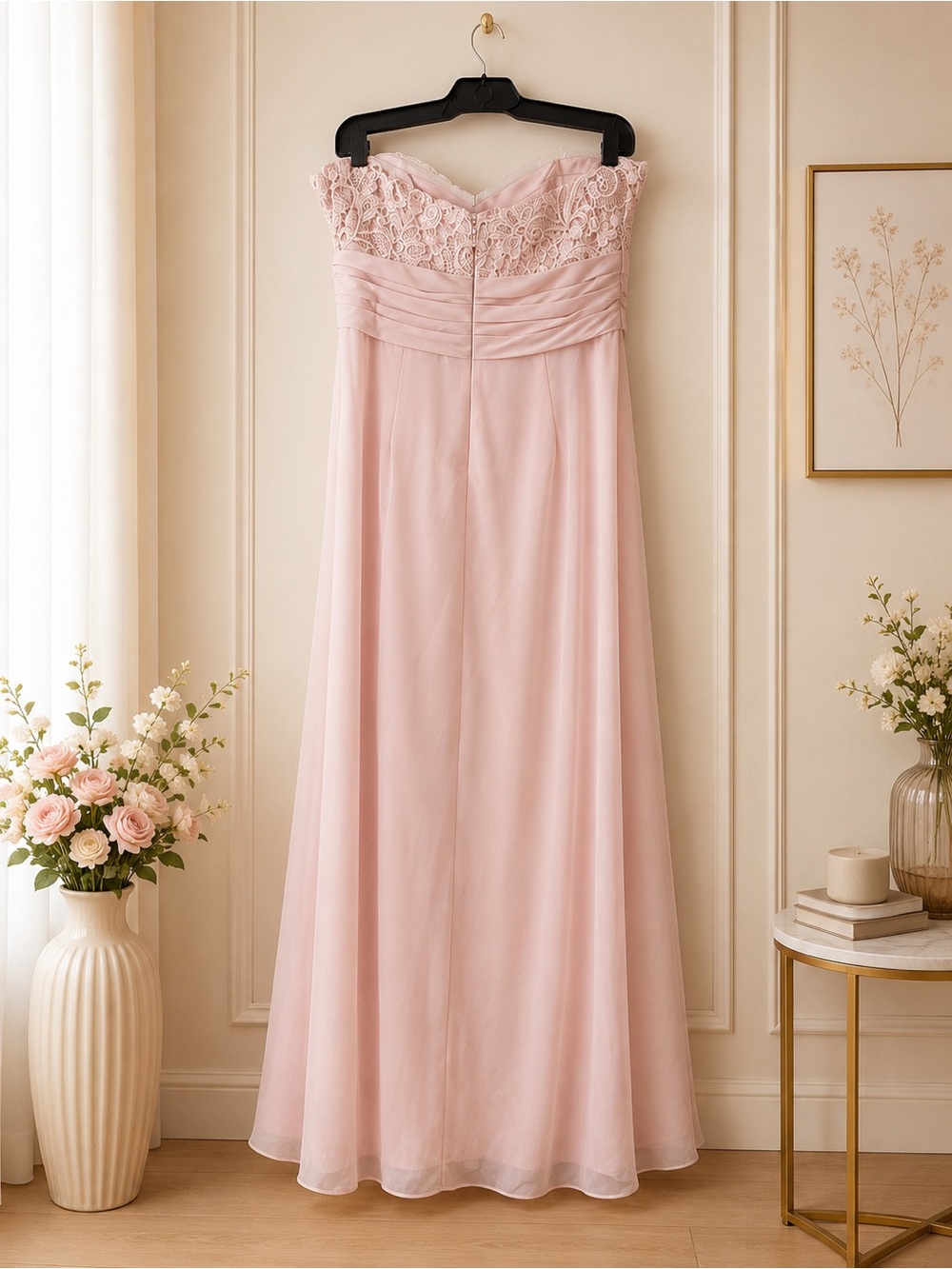 Bill Levkoff Blush Pink Strapless Lace Gown NWOT Size 12 - Picture 4 of 5